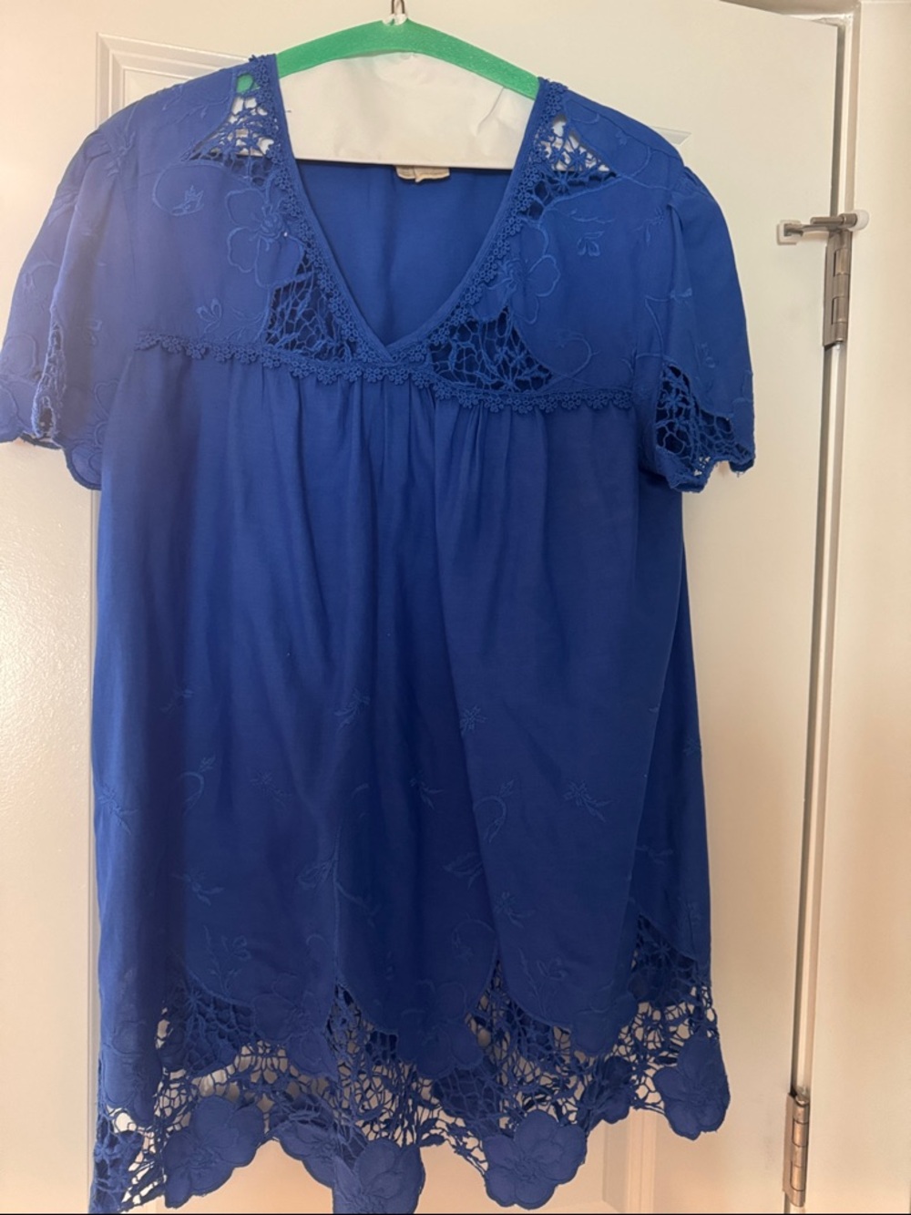 Anthropology Women’s Blue Crochet Trim V-Neck Top
